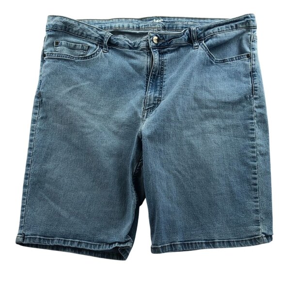 Lee Riders Womens Bermuda Jean Shorts 18 Measureed Mid Rise Blue Denim Casual - Picture 1 of 11